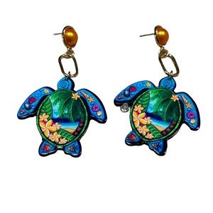 Acrylic Colorful Sea Turtle Drop Style Earrings